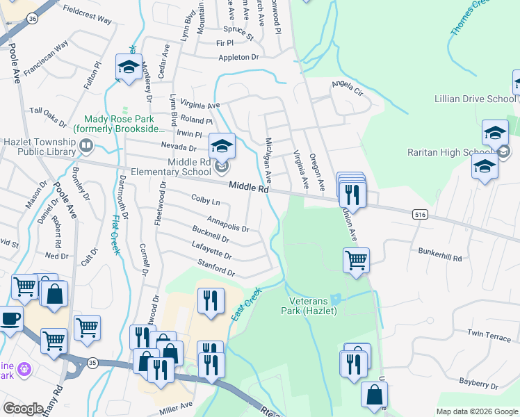 map of restaurants, bars, coffee shops, grocery stores, and more near 5 Colgate Ct in Hazlet