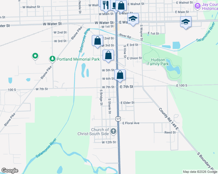 map of restaurants, bars, coffee shops, grocery stores, and more near 201 West 7th Street in Portland