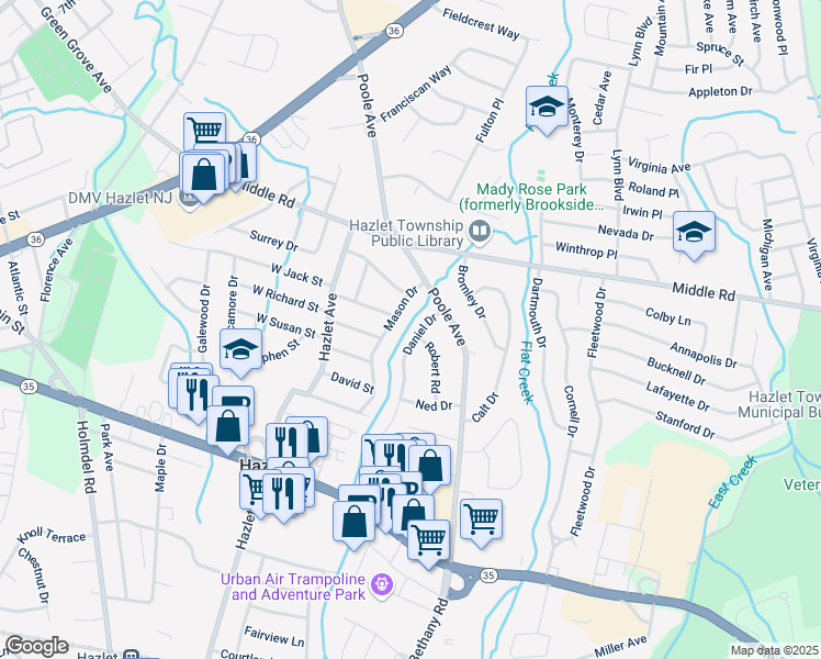 map of restaurants, bars, coffee shops, grocery stores, and more near 8 Daniel Dr in Hazlet