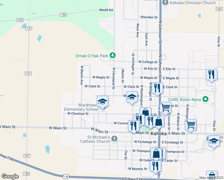 map of restaurants, bars, coffee shops, grocery stores, and more near 500 North Cleveland Street in Kahoka