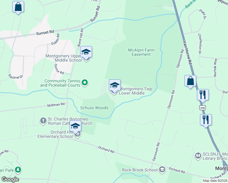 map of restaurants, bars, coffee shops, grocery stores, and more near 373 Burnt Hill Road in Montgomery