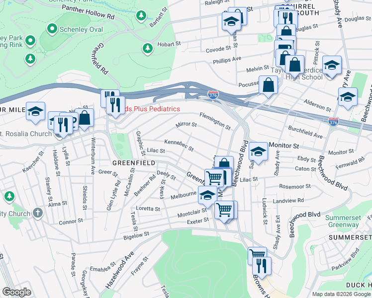 map of restaurants, bars, coffee shops, grocery stores, and more near 900 Kennebec Street in Pittsburgh