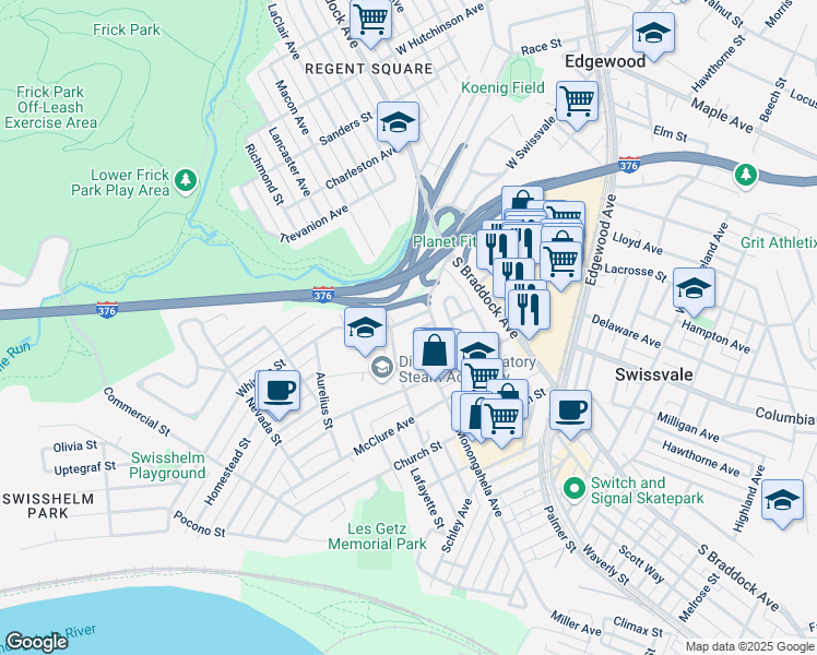 map of restaurants, bars, coffee shops, grocery stores, and more near 7332 Whipple Street in Pittsburgh