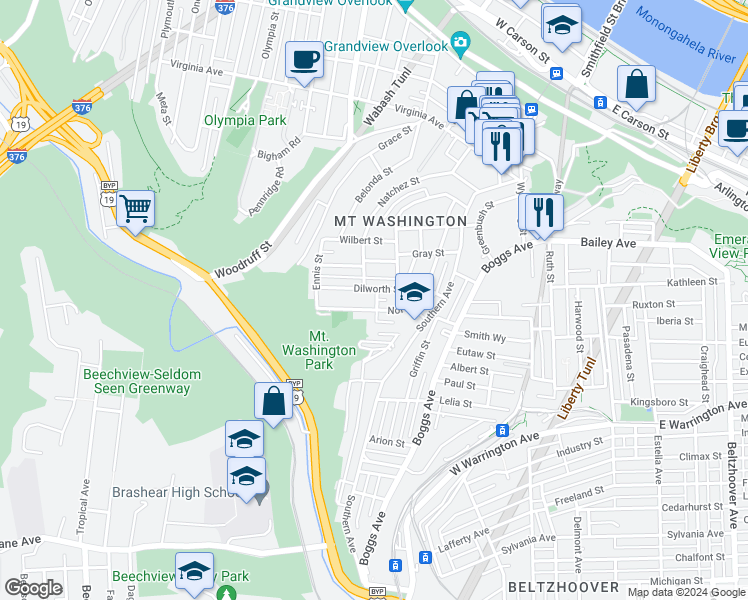 map of restaurants, bars, coffee shops, grocery stores, and more near 12 Kuhn Street in Pittsburgh