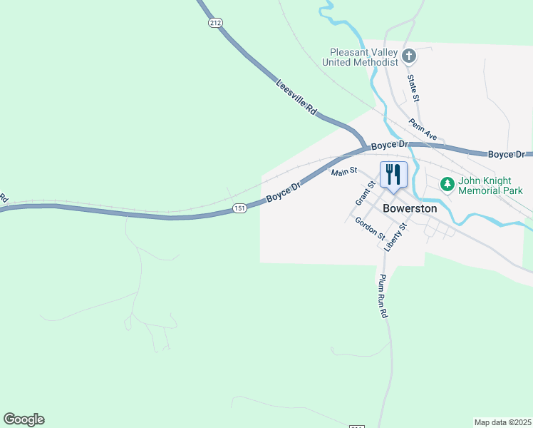 map of restaurants, bars, coffee shops, grocery stores, and more near 100 Boyce Drive in Bowerston