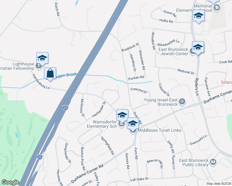map of restaurants, bars, coffee shops, grocery stores, and more near 8 Margie Road in East Brunswick