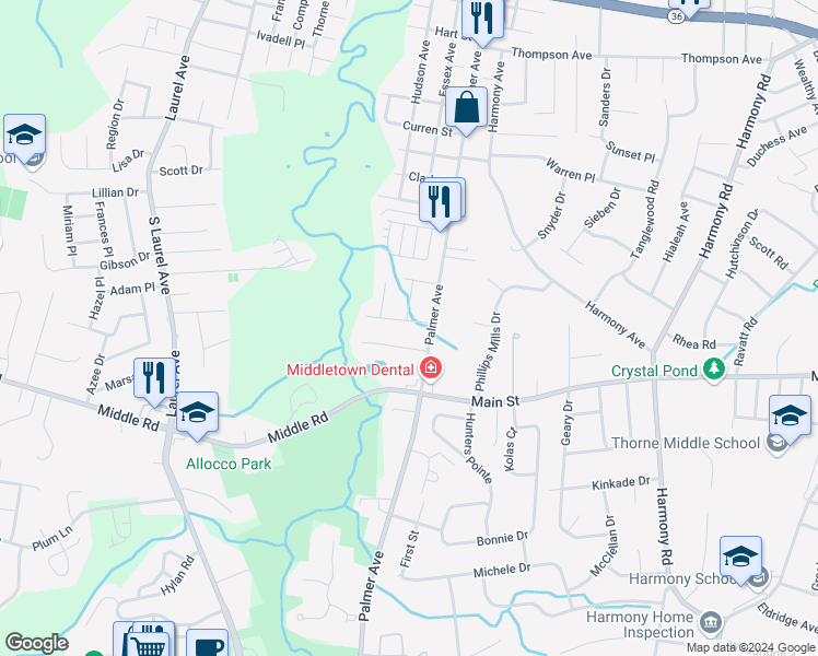 map of restaurants, bars, coffee shops, grocery stores, and more near 16 Maurice Avenue in Holmdel
