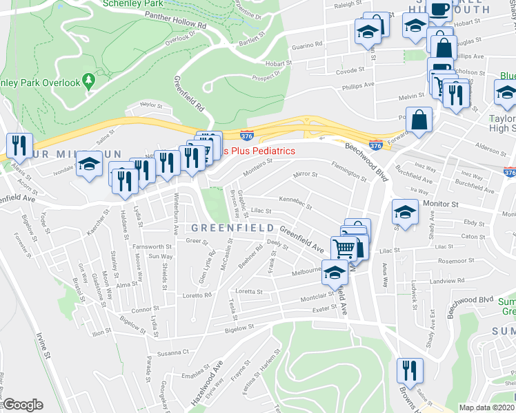 map of restaurants, bars, coffee shops, grocery stores, and more near 812 Lilac Street in Pittsburgh
