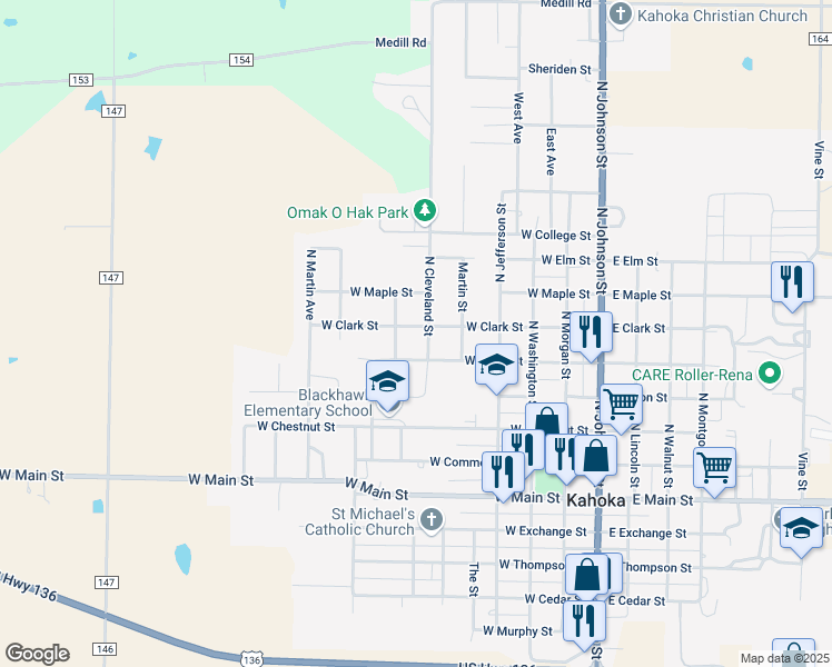 map of restaurants, bars, coffee shops, grocery stores, and more near 500 North Cleveland Street in Kahoka