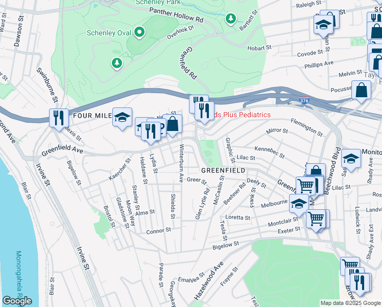map of restaurants, bars, coffee shops, grocery stores, and more near 4 Minnesota Street in Pittsburgh