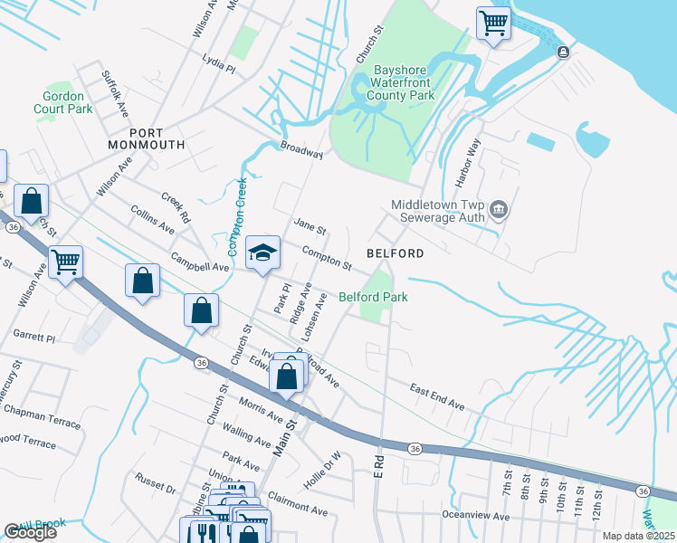 map of restaurants, bars, coffee shops, grocery stores, and more near 313 Campbell Avenue in Middletown Township