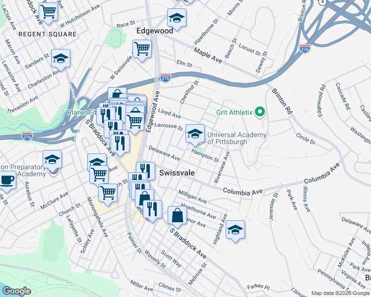 map of restaurants, bars, coffee shops, grocery stores, and more near 2016 Hampton Street in Pittsburgh