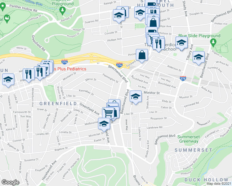 map of restaurants, bars, coffee shops, grocery stores, and more near 4103 Windsor Street in Pittsburgh