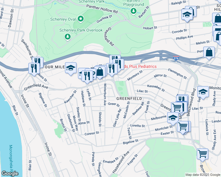 map of restaurants, bars, coffee shops, grocery stores, and more near in Pittsburgh