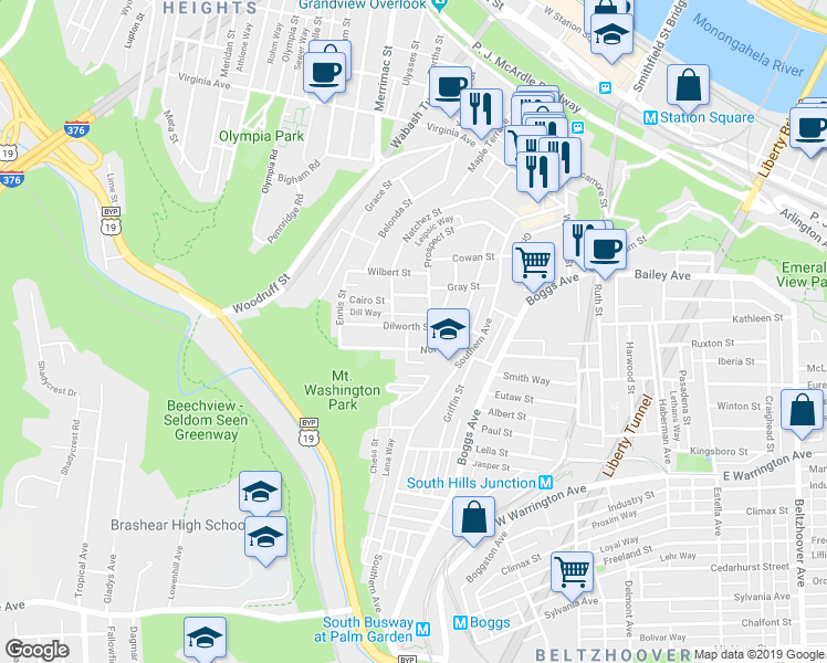 map of restaurants, bars, coffee shops, grocery stores, and more near 8 Kuhn Street in Pittsburgh