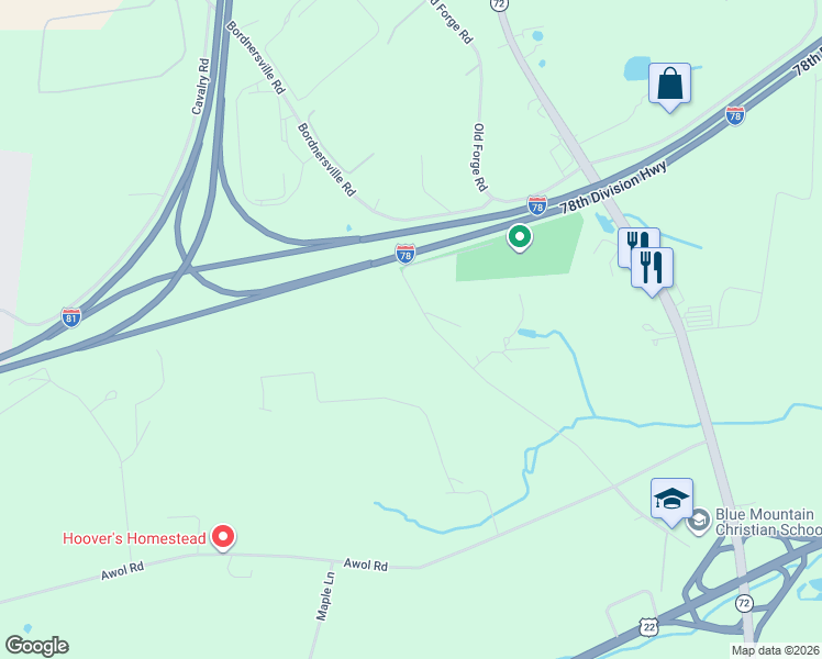 map of restaurants, bars, coffee shops, grocery stores, and more near 135 Silvertown Road in Jonestown