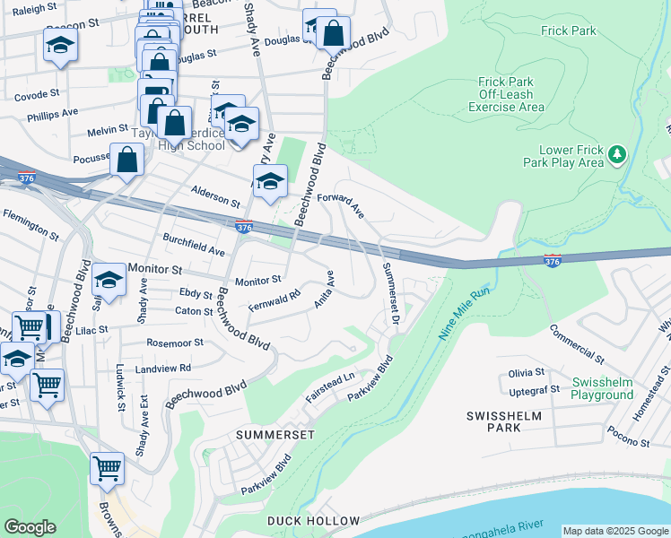 map of restaurants, bars, coffee shops, grocery stores, and more near 2752 Mount Royal Road in Pittsburgh
