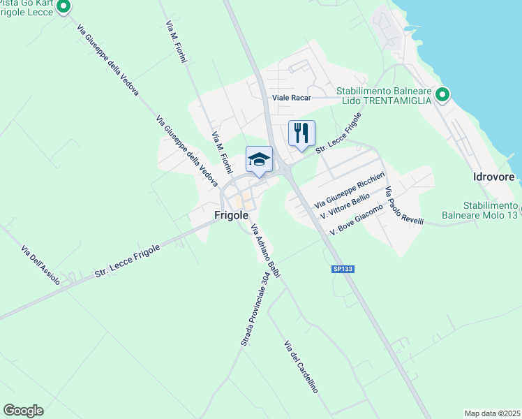 map of restaurants, bars, coffee shops, grocery stores, and more near 10 Via Adriano Balbi in Frigole