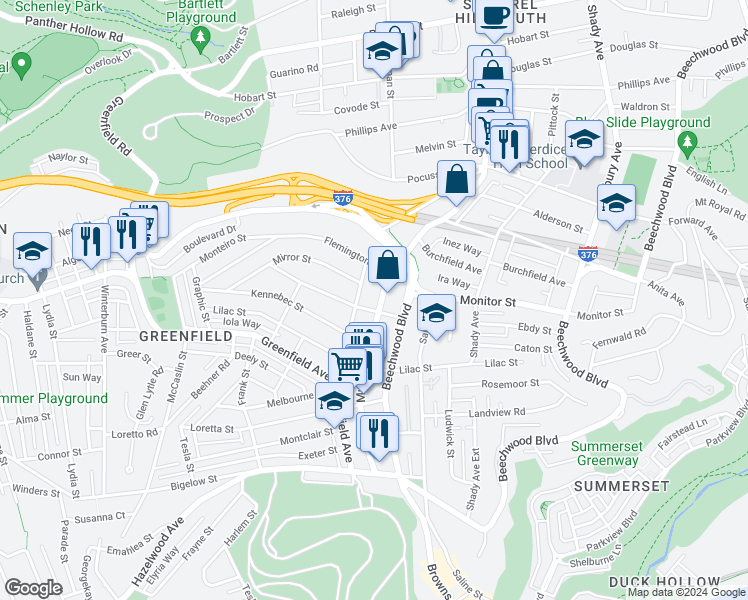 map of restaurants, bars, coffee shops, grocery stores, and more near 4034 Murray Avenue in Pittsburgh