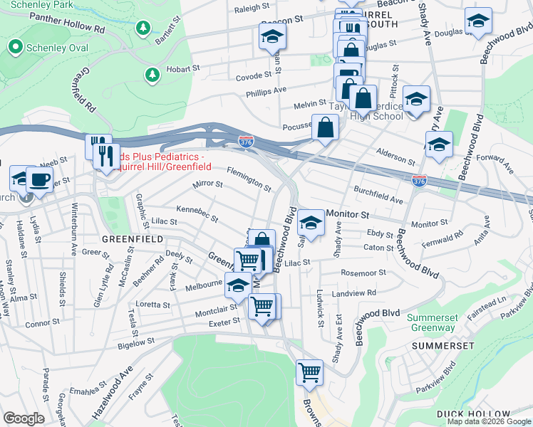 map of restaurants, bars, coffee shops, grocery stores, and more near 4034 Murray Avenue in Pittsburgh