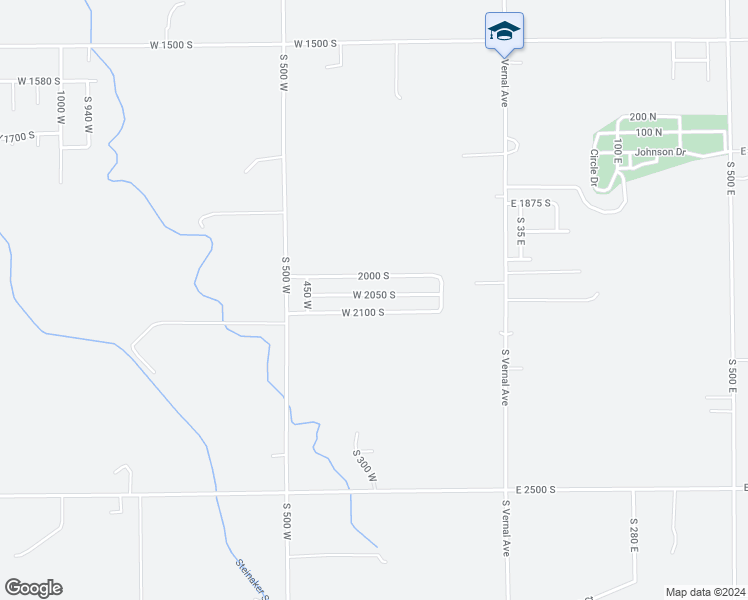 map of restaurants, bars, coffee shops, grocery stores, and more near 301 West 2050 South in Vernal