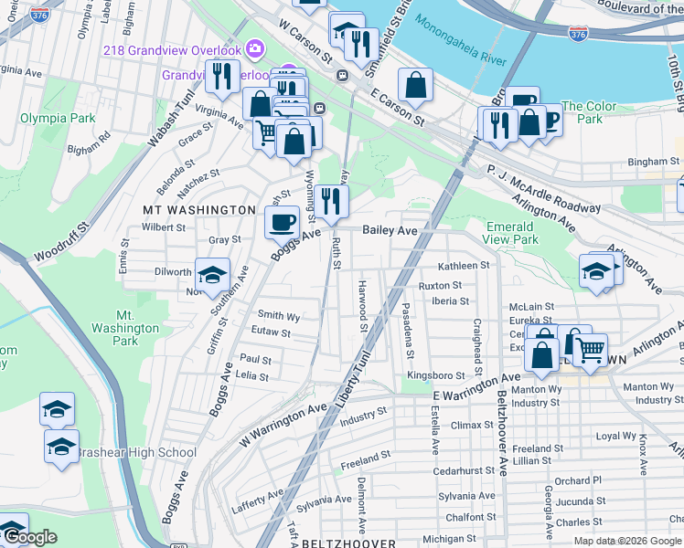 map of restaurants, bars, coffee shops, grocery stores, and more near 110 Tuscola Street in Pittsburgh