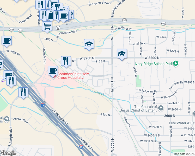 map of restaurants, bars, coffee shops, grocery stores, and more near 1346 West 3000 North in Lehi