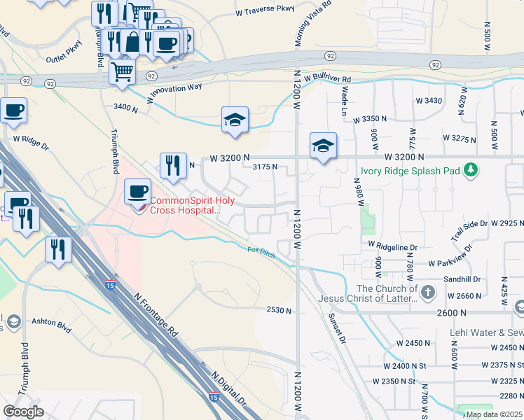 map of restaurants, bars, coffee shops, grocery stores, and more near 2971 1350 West in Lehi