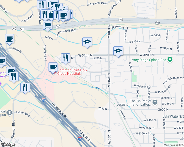 map of restaurants, bars, coffee shops, grocery stores, and more near 2971 1350 West in Lehi