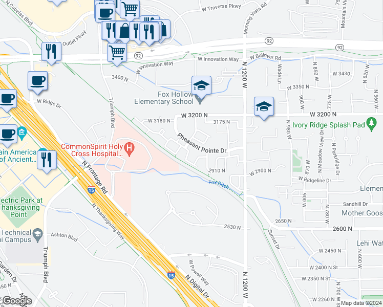 map of restaurants, bars, coffee shops, grocery stores, and more near 1441w WestBury Way in Lehi