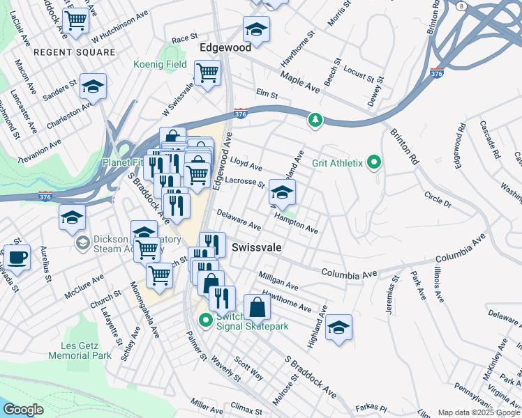 map of restaurants, bars, coffee shops, grocery stores, and more near 2016 Hampton Street in Pittsburgh