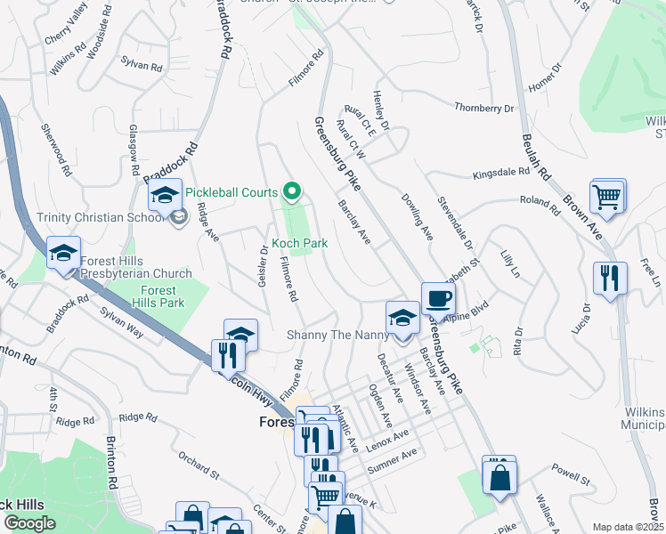 map of restaurants, bars, coffee shops, grocery stores, and more near 220 Sharon Drive in Pittsburgh