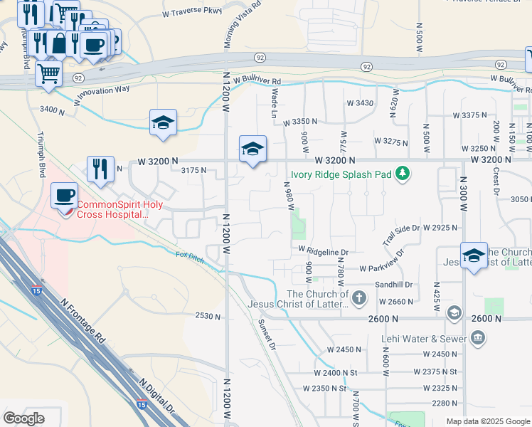 map of restaurants, bars, coffee shops, grocery stores, and more near 1065 W 3020 N in Lehi