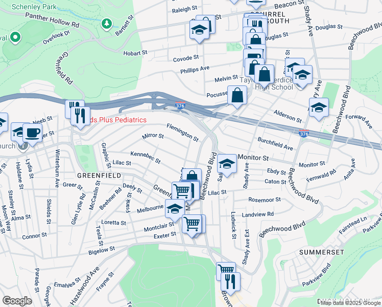 map of restaurants, bars, coffee shops, grocery stores, and more near 4103 Windsor Street in Pittsburgh