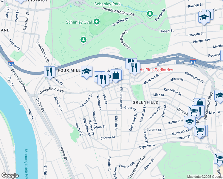 map of restaurants, bars, coffee shops, grocery stores, and more near 4011 Coleman Street in Pittsburgh