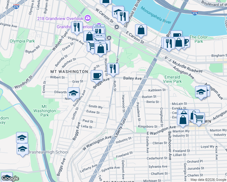 map of restaurants, bars, coffee shops, grocery stores, and more near 110 Tuscola Street in Pittsburgh