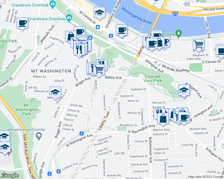map of restaurants, bars, coffee shops, grocery stores, and more near 36 Haberman Avenue in Pittsburgh