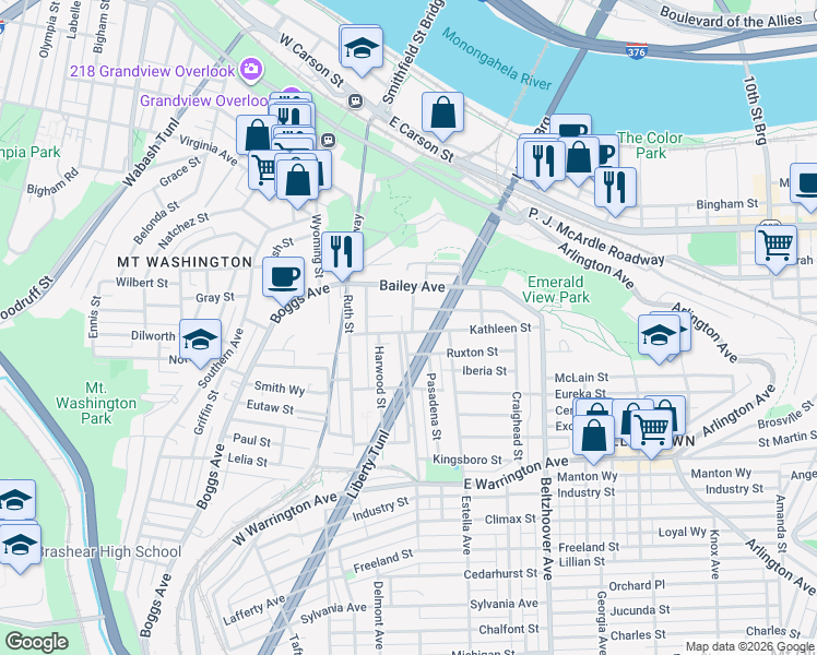 map of restaurants, bars, coffee shops, grocery stores, and more near 207 Ruxton Street in Pittsburgh