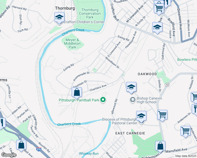 map of restaurants, bars, coffee shops, grocery stores, and more near 116 Chartiers Avenue in Pittsburgh