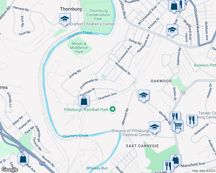 map of restaurants, bars, coffee shops, grocery stores, and more near 116 Chartiers Avenue in Pittsburgh