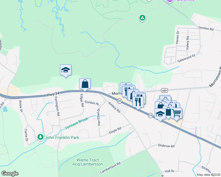 map of restaurants, bars, coffee shops, grocery stores, and more near 323 New Jersey 34 in Matawan