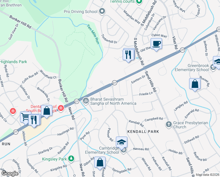 map of restaurants, bars, coffee shops, grocery stores, and more near 10 Stanworth Road in South Brunswick Township