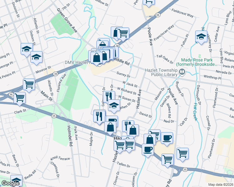 map of restaurants, bars, coffee shops, grocery stores, and more near 3 Lorraine Place in Hazlet