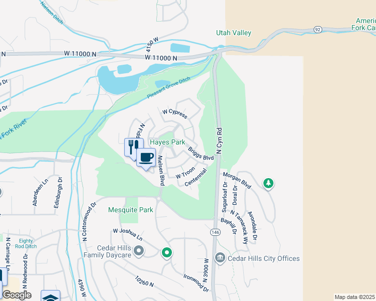 map of restaurants, bars, coffee shops, grocery stores, and more near 10654 Bermuda in Cedar Hills