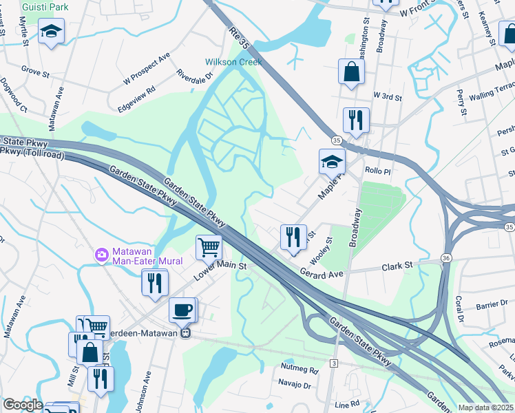 map of restaurants, bars, coffee shops, grocery stores, and more near 25 Oakshades Avenue in Aberdeen Township