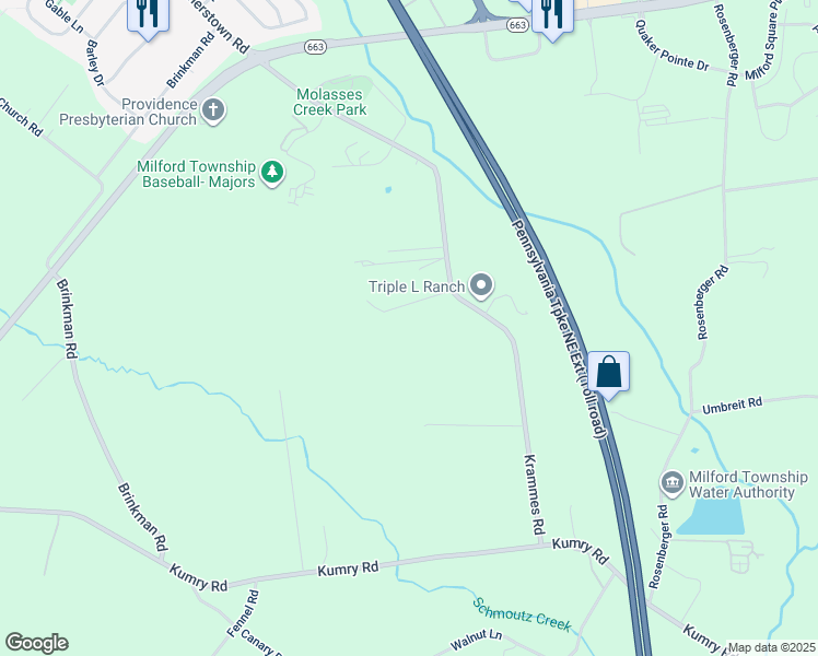 map of restaurants, bars, coffee shops, grocery stores, and more near 1980 Krammes Road in Quakertown