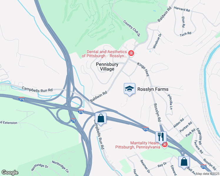 map of restaurants, bars, coffee shops, grocery stores, and more near 333 Baldwin Road in Pittsburgh