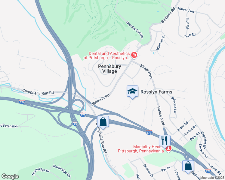 map of restaurants, bars, coffee shops, grocery stores, and more near 752 Carriage Circle in Pittsburgh