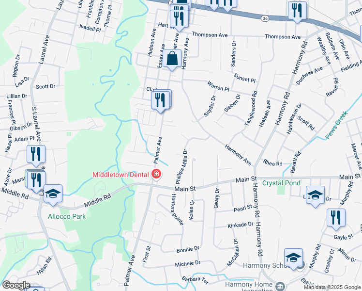 map of restaurants, bars, coffee shops, grocery stores, and more near 11 Phillips Mills Drive in Middletown Township