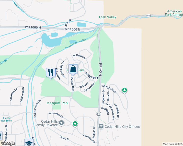 map of restaurants, bars, coffee shops, grocery stores, and more near 10686 Bristol in Cedar Hills